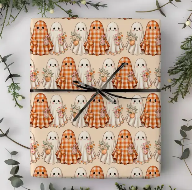Cute Ghost Gift Wrap Roll | Halloween Pattern Wrapping Paper