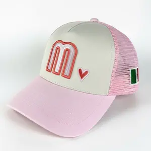 Pink Mexico Trucker Gorra Hat with White Cap Mexico Flag M Design Adjustable Strap Breathable Cotton for Women Men