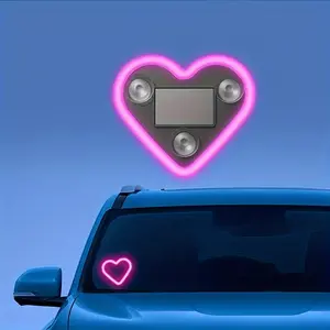 Cute Heart Car Light |   Solar Powered |   Strong Suction Window Decoration (Pink/Blue)