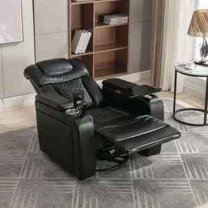Swivel Power Recliner with Rocking Function, USB Port, Removable Tray Table, Cup Holders, Phone Holder, Hidden Storage, High-Density Foam, Breathable PU Leather, 330lb Capacity,Black