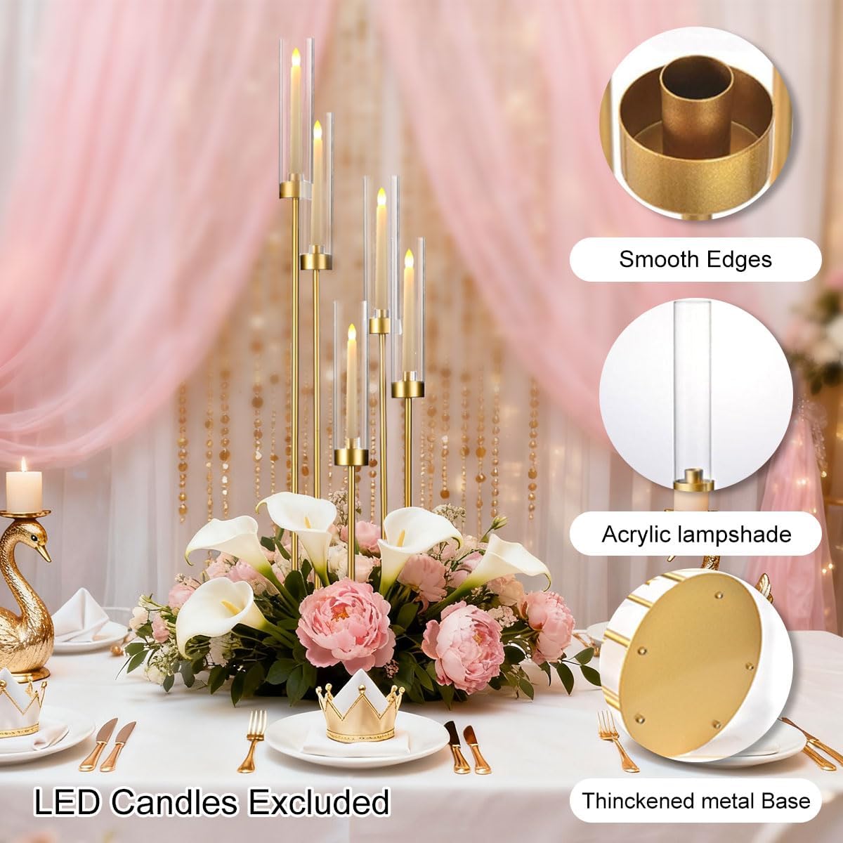5 Arm Candelabra Centerpiece for Table,Floor Candle Holder with Acrylic Shade for Wedding 39.37" Tall Candle Holders for Party Anniversary Concert Reception Gifts candelabros para centros de mesa