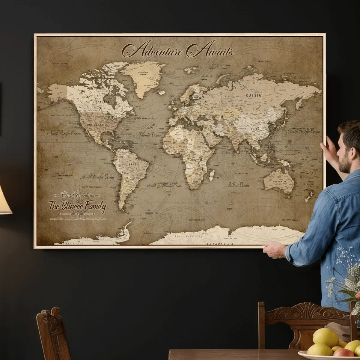 Customizable Multi-Size Push Pin World Map Canvas Print - Decorative Wall Art, Personalized Travel Decoration, Ideal Gift for Adult Home Decor