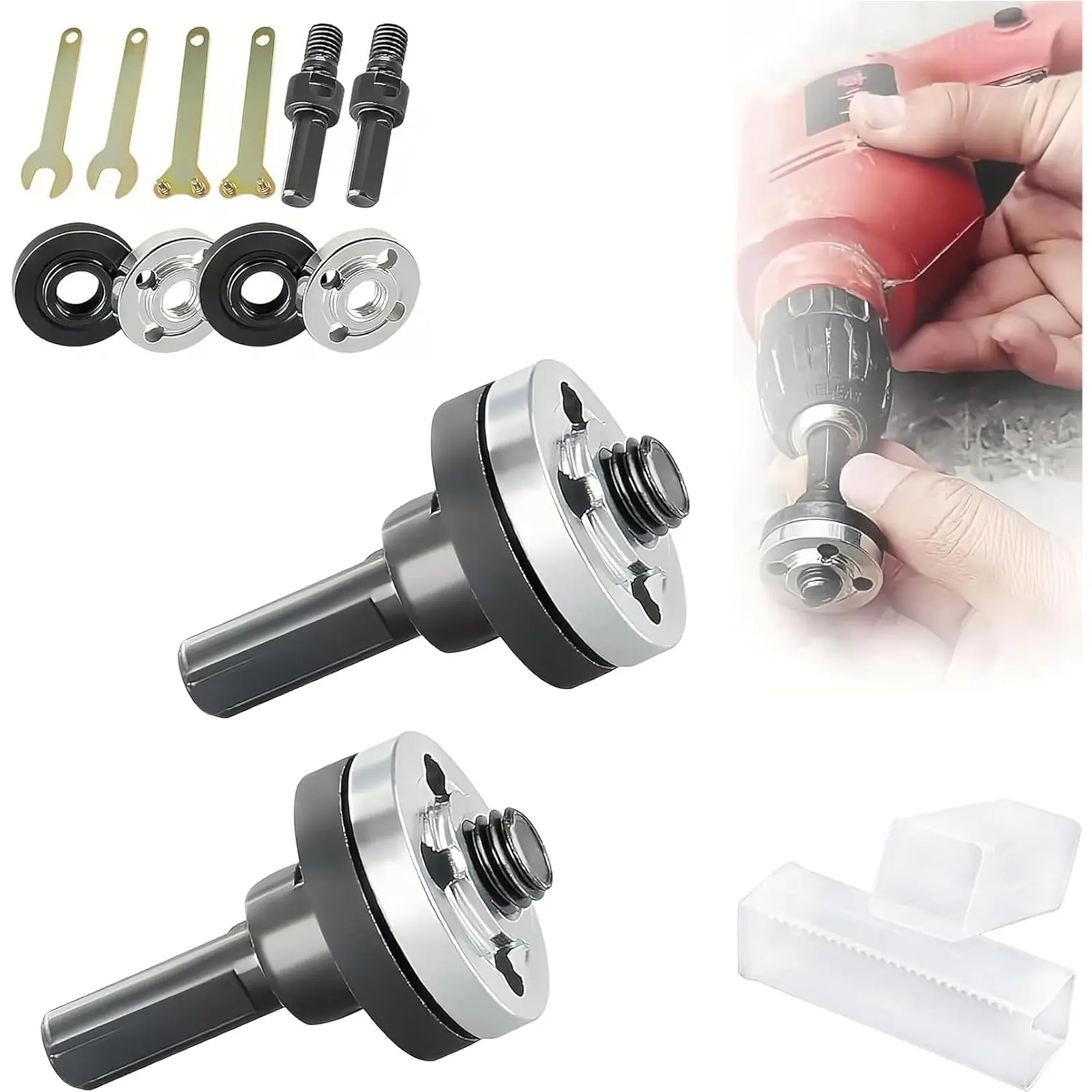 High-Hardness Steel Electric Drill Angle Grinder Connecting Rod Set, 6mm & 10mm Arbor Mandrel Adapter with Spanner, Slicing & Polishing Disc Accessories, Stable Clamp & Smooth Rotation for Compact Power Tool Disc Cutters