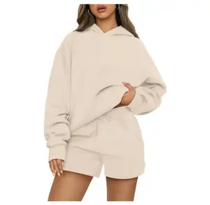 Women's Two-Piece Hoodie Set Loose Hoodie + High-Waisted Drawstring Shorts with Pockets 2025 Fall Streetwear Perfect for full-time work, brunch, and business trips, fit is flattering for the slouchy girl, comfortable to wear all day long