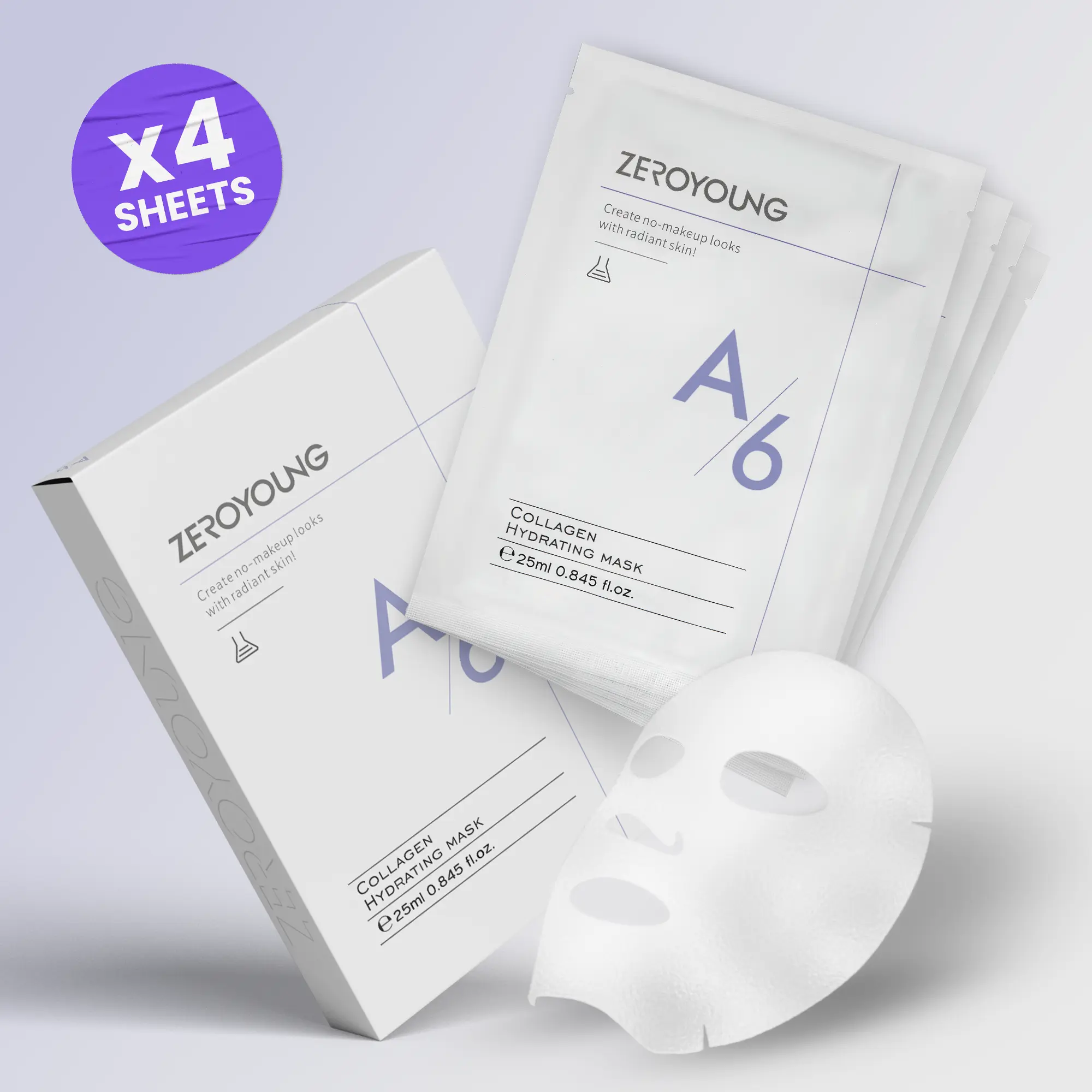 [ZEROYOUNG] Collagen Hydrating Face Mask – Brightening Anti Aging Sheet Mask for Glass Skin Glow, Deep Moisturizing & Skin Repair Treatment**