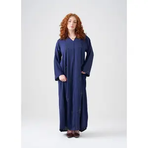 Straight-Fit Navy Blue Abaya with Beading | Hijab Included