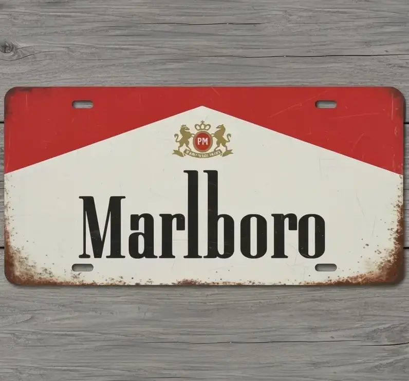 Marlboro Vintage Racing License Plate - 12x6 Aluminum Retro Cowboy Front Car Tag, Old School Western Red Vanity Plate for Trucks, Rustic Americana Auto Decor, Gift for Him