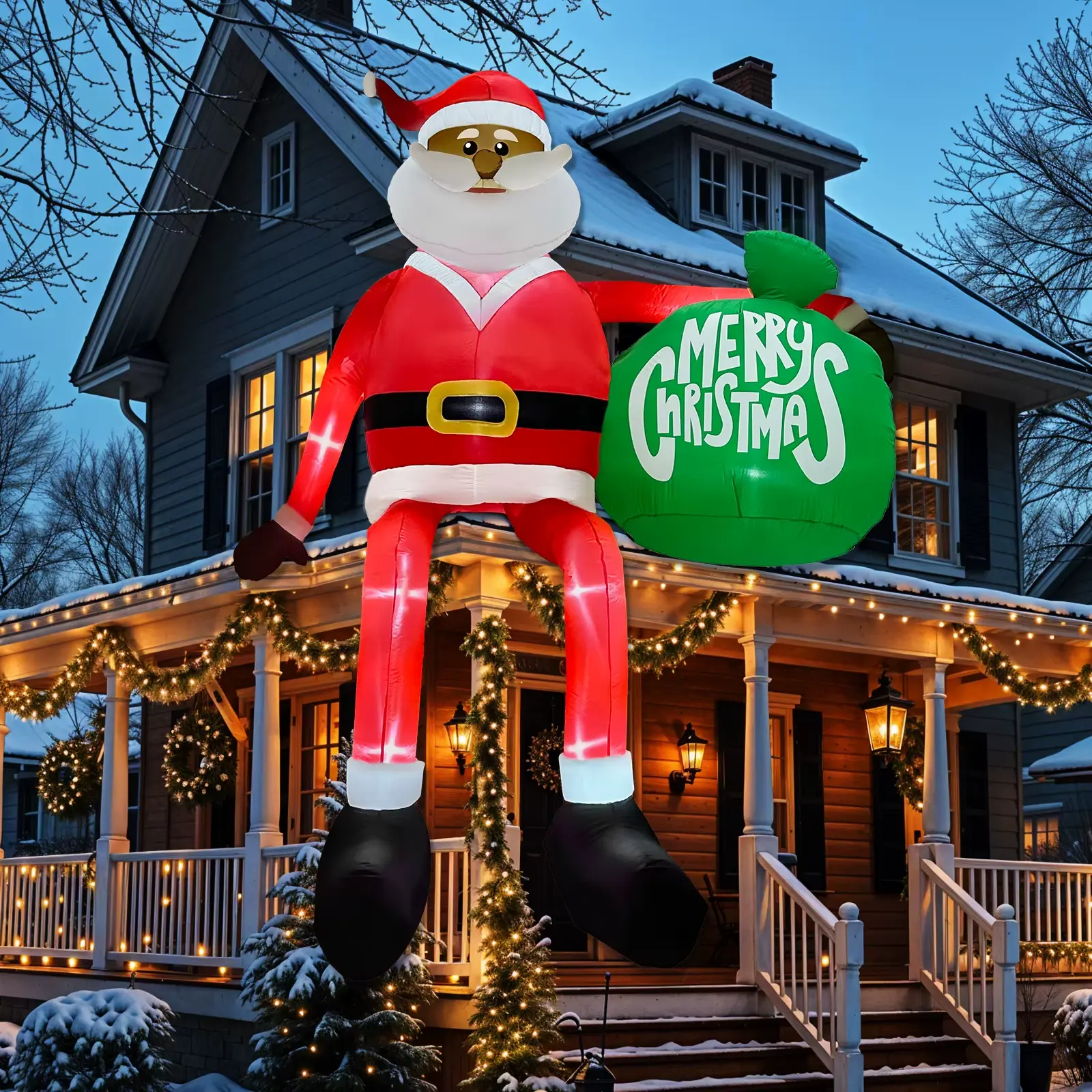 13 FT Giant Christmas Inflatable Climbing Black Santa Inflatable