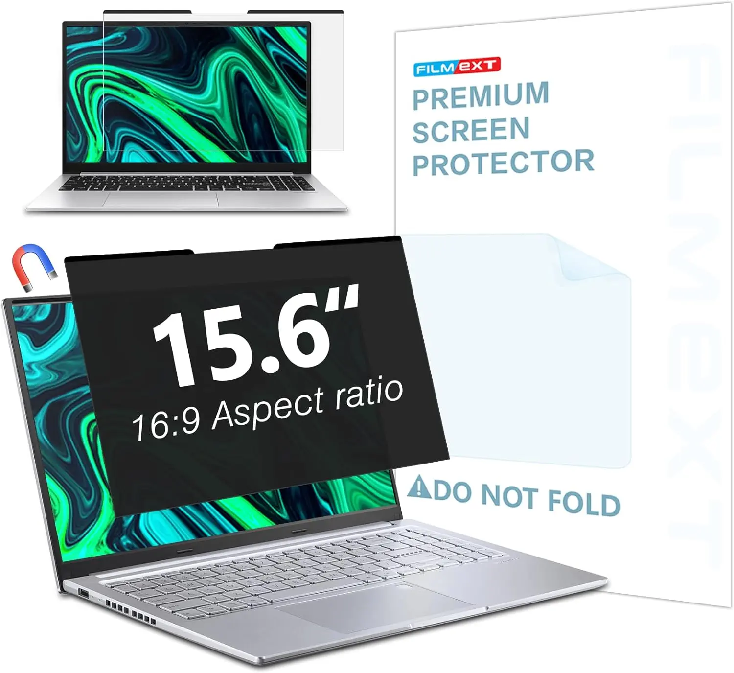 FILMEXT Magnetic Laptop privacy screen 15.6 inch for 16:9 Widedisplay, Removable Laptop Privacy Screen Shield Anti Glare Blue Light Filter for HP/Dell/Acer/Lenovo/Asus