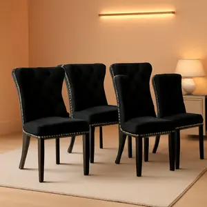 Black Velvet Tufted Dining Chairs With Nailhead Trim