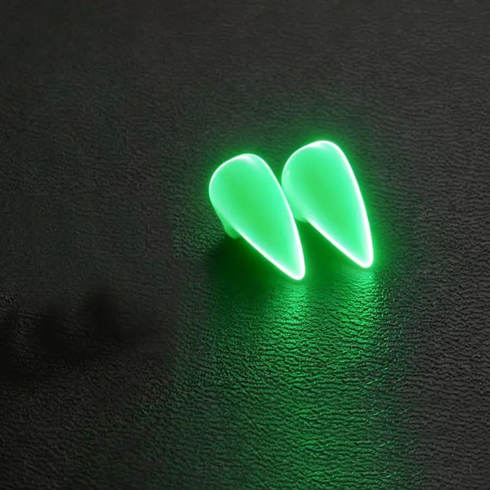 Glow-in-Dark Vampire Fangs Cosplay Props, 2 Pairs (17mm+19mm) with 5ml Fitting Adhesive Paste, Tweezers & English Manual for Halloween Party Decor