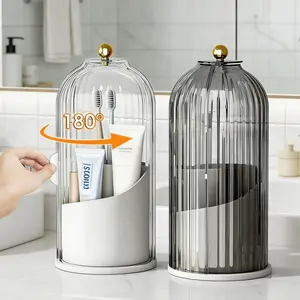 Dustproof Cosmetic Toothbrush Holders with Cover Rotating Toothbrush and Toothpaste Holder for Bathroom Countertop 3 Slots Transparent Make up Brushes Organizer for Brushes Storage Bucket vanity makeup brush holder valentines gifts for girlfriend