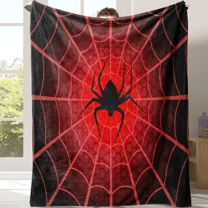 Spider Web Pattern Flannel Cozy Blanket, 1 CountSpring Soft Comfortable Warm Napping Throwwith Storage Bag, Sleeping Bedding Supplies forHome Office Travel