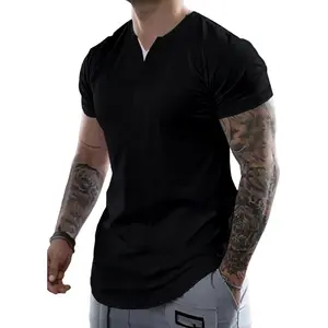 JMIERR Mens Muscle Slim T Shirts Summer V Neck Gym Shirt Casual Cotton Workout Athletic Longline Tees