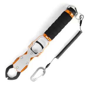 11" Aluminum Alloy Fish Lip Gripper with Scale - 40lbs Saltwater Fishing Grabber Tool, 360 °   Swivel Handle, Fish Holder for Caught Fish, Fish Control Tackle