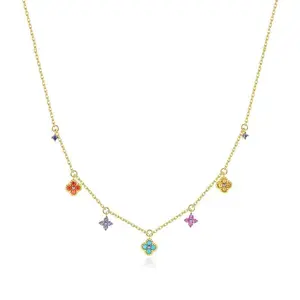 Gold Plated Four Leaf Clover Pendant Dot Necklace ，Sophisticated Tassel Necklace For Party, Ceremony, Daily Wear，for Women Lucky Flower Jewelry