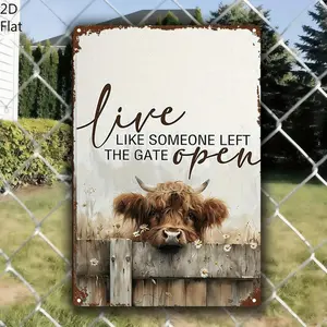 2D Flat, 1pc Metal Sign 8x12inch Bull Head Wooden Fence Rustic Style 2D Hanging Decor - Perfect for Home, Bedroom, Cafe, Bar Decoration - Indoor/Outdoor Use, 2D Flat, Farmhouse Design, Wall Art, Home Decorators, Cafe Owners