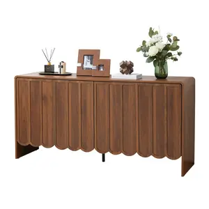 GiratreeFurniture Sideboard Buffet Cabinet, Accent Storage Cabinet with 4 Doors, Farmhouse Wood Cabinet with Adjustable Shelves and Wave Panel for Living Room, Dining Room, Entry