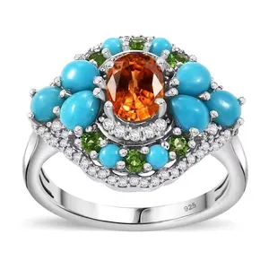 Spessartine Garnet & Multi Gemstone Ring in Rhodium over Sterling Silver 3.20ctw