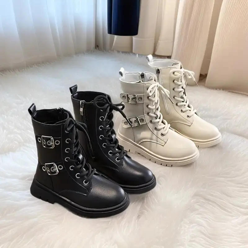Girls' High-Top Short Boots - Autumn-Winter New Style, PU Leather Upper, Rubber Sole