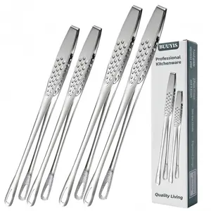 BUUYIS Stainless Steel BBQ Tongs Set (2-Piece, 11-inch and 9.4-inch) - Heavy-duty, rust-resistant, durable, and stylish kitchen utensils with ergonomic handles for steaks, vegetables, and more. Perfect for home, camping, and picnics.