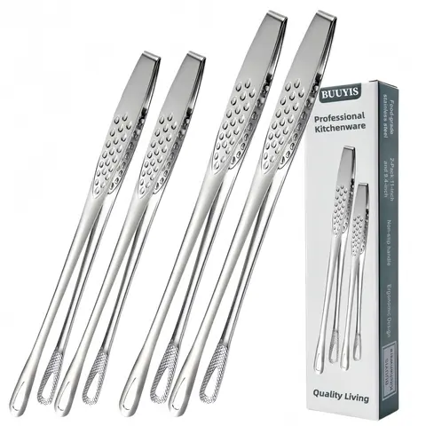 BUUYIS 2-Pack Stainless Steel Barbecue Tongs Utensils - 2-Pack Value 11-in & 9.4-in Sizes for Grills, Heavy-Duty Heat-Safe Steel, Rust-Resistant, Ergonomic Long Handles, Durable, for Indoor/Outdoor Use