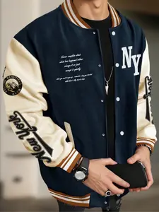 Men's airport outfits 2025 Baseball Jacket College Style Jacket Long Sleeve Y2K Street Baseball Jacket No Hoodie Inner Layer Casual Fitted Fall Winter Fashion Jacket