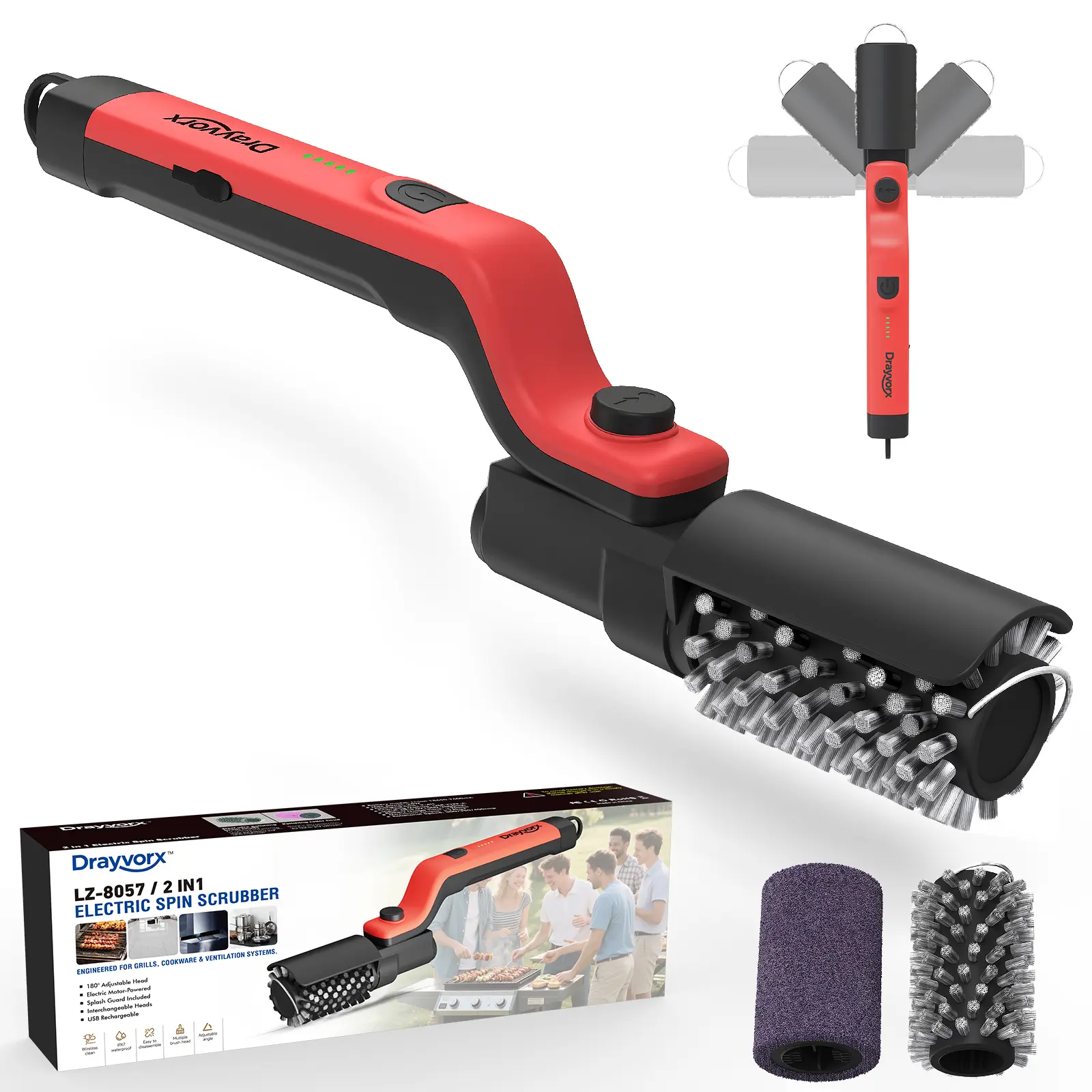Electric Grill Brush, High Torque Grill Brush with 3-Speed Modes, 20kg Max Torque BBQ Cleaner Safe for Porcelain Cast Iron Stainless Steel, Reinforced Steel Bristles, Type-C Rechargeable  fathersdaygift