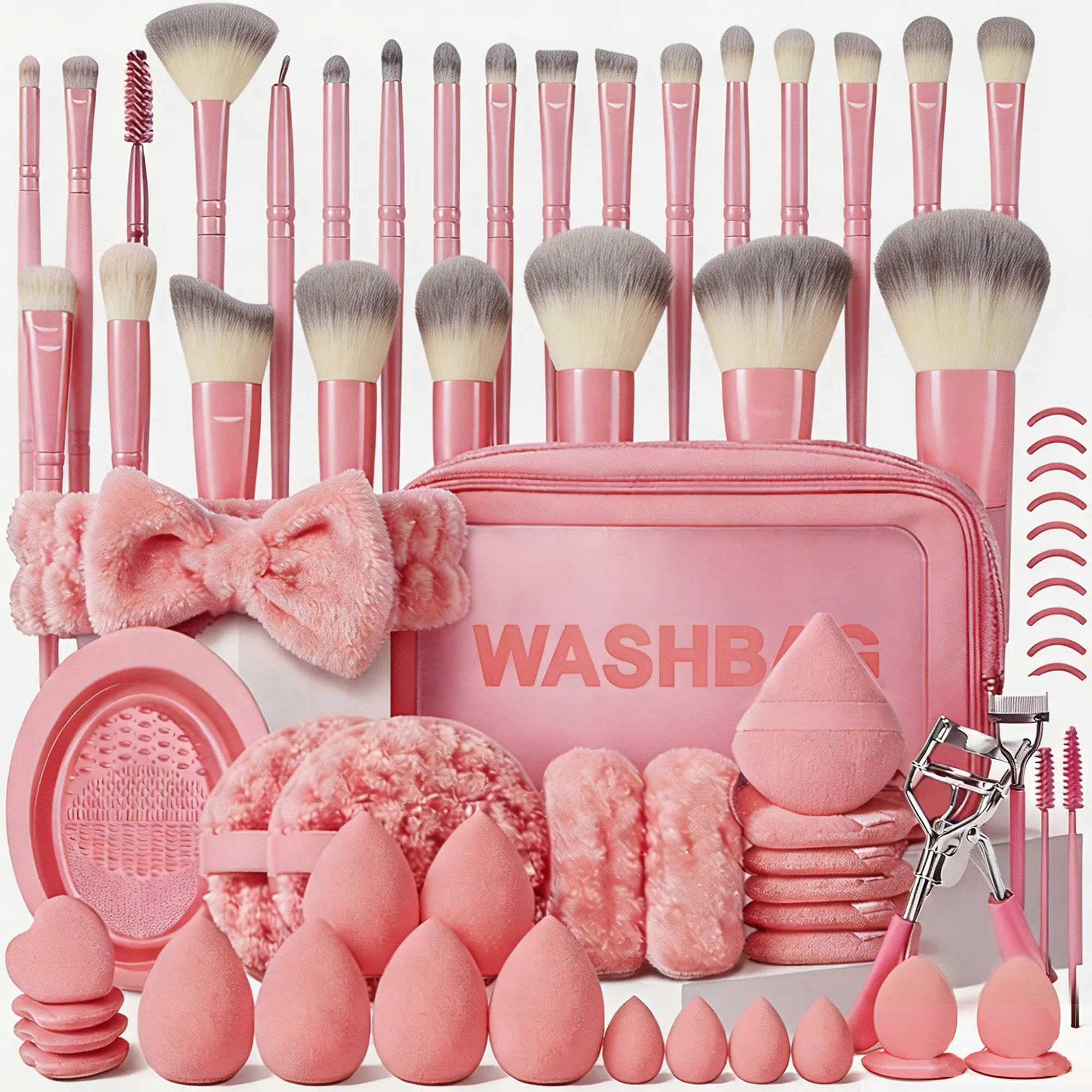 64-Piece Black Makeup Brush Set, Professional Multifunctional Makeup Tool Kit with Makeup Bag, Face Makeup Accessories, Sponge Puff Set, Eyelash Curler Tool