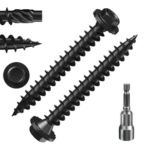 (1 lbs 43PCS)#12 x 2 Black Hex Exterior Lag Screws, 5.5x50mm,Structural Wood Screw, Heavy Duty Construction Screw, Rust Resistant, Washer Head, Black Coated Exterior Wood Screws