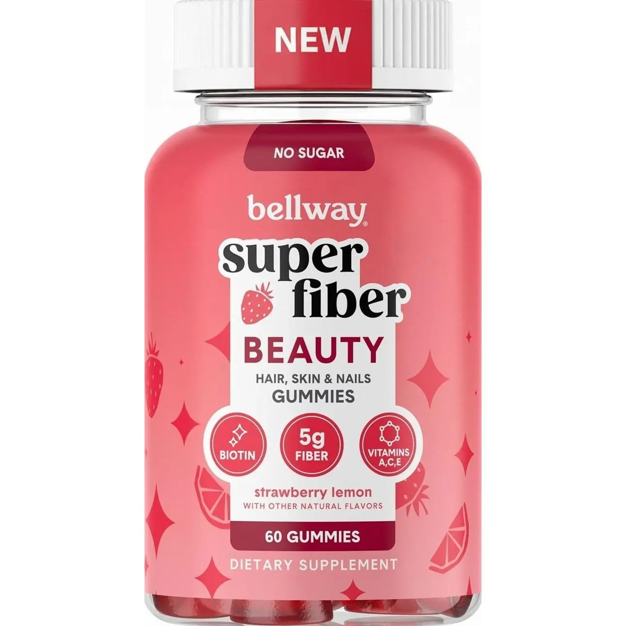 Bellway Super Fiber Gummies + Beauty – Sugar Free Fiber Supplement with Biotin & Vitamins A C E – Supports Digestive Health, Skin, Hair & Nails - 60 Count