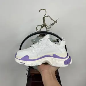 White & Purple Colorblock Chunky Dad Sneakers  Dopamine-Style Platform Casual Sneakers