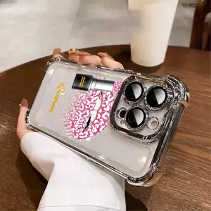 Pink Cheetah Lips Phone Case Suitable for iPhone16/15/14/13/12/11 Xs Pro Max Plus electroplated anti drop soft case phone case YC08
