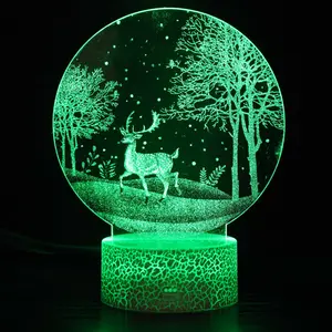 3D Optical Illusion LED Deer Night Lamp, Boys and Girls Children's Sleep Desk Lamp, USB Powered, Used for Home Decoration or Children's Holiday Gifts 01