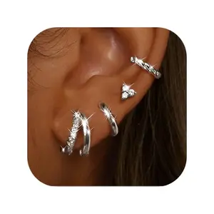 Ladies' hypoallergenic earrings, thick and stackable design, exquisite silver cartilage earrings