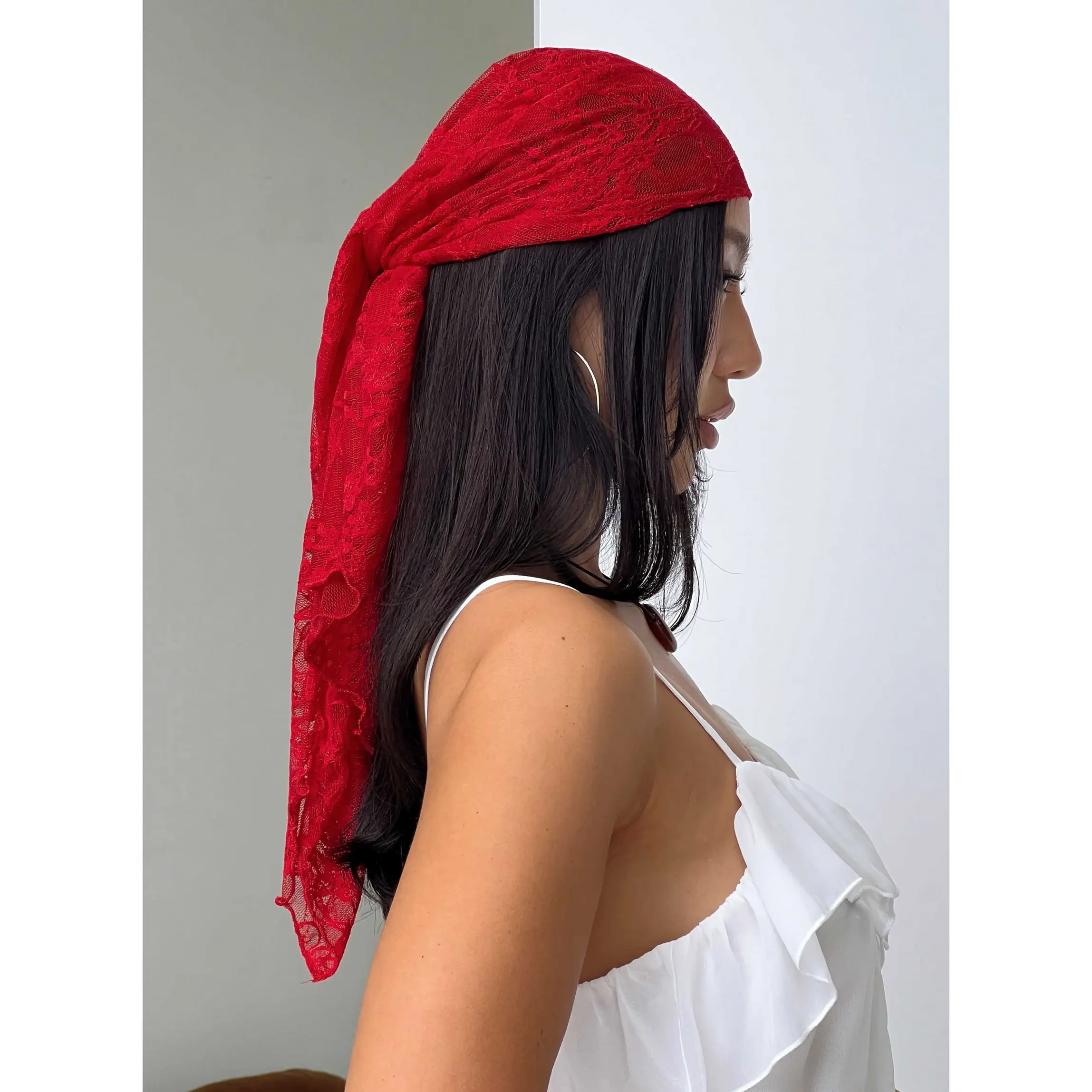 Nellie Hair Scarf Red Lace