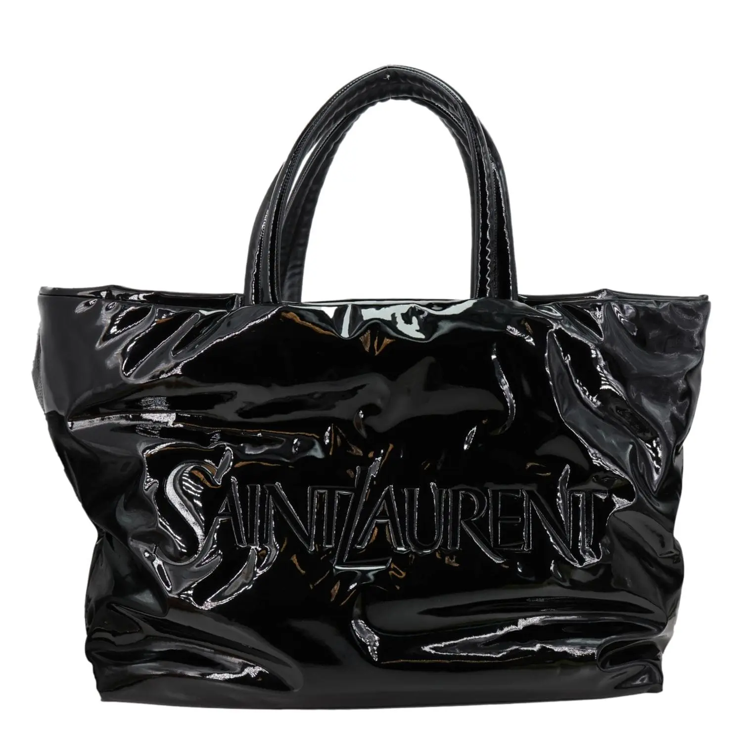 Pre-owned Yves Saint Laurent Leather Tote Bags Maxi Patent Tote Bag Black
