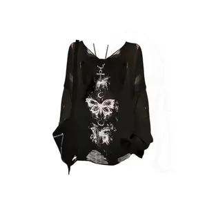 EmotionalStyleWomen'sStreetwearLongSleeveGrungeAestheticAkubiFairyStyleT-ShirtGothicStyleHotGirlLetterTop2000sAlternativeClothingWomen'sSummerWomenswearTshirtCrewneckCasual