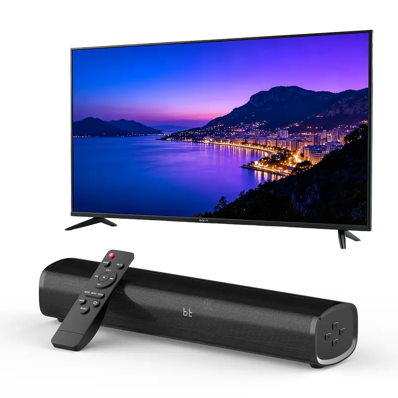 Fansbe Plastic Smart Sound Bar with Subwoofer, 2.1 Channel Surround Sound Stereo Home Theater System, Bluetooth Speaker for Smart TV & TV Shows, HDMI ARC-Optical-Coaxial-AUX-USB, Remote Control, Black