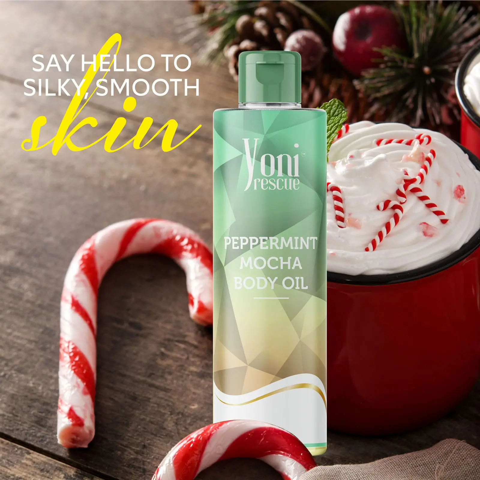 Peppermint Mocha  Body Oil, 4oz, with Apricot, Jojoba, Avocado Oils & Vitamin E, Fast-Absorbing, Nourishes and Hydrates Skin, Body Care