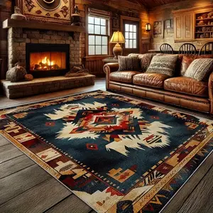 Tribal Home Decor Local American Living Room Rug | Washable Aztec Pattern, Suitable for Living Rooms and Bedrooms, Southwestern Area Rug, Bohemian Indian Carpet