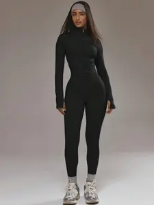 Sport High Rise Seamless Leggings Bottom Only Padel Winter Activewear for Yoga & Studio Navy Blue High Stretch Knitted Fabric All Seasons