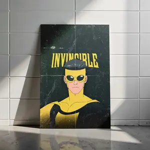 Invincible Invincible Poster – Mark Grayson Superhero Minimalist Wall Art, Comic Style Yellow Black Graphic Print, Aesthetic Room Decor for Fans (Poster Only, No Frame)