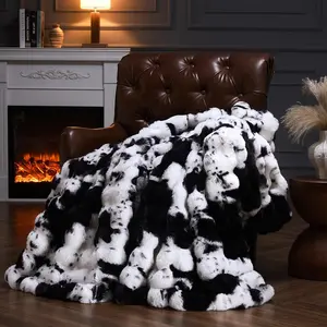 Faux  Throw Blanket for Couch, Fluffy Fuzzy Plush Bubble Blanket, Soft Warm Cozy Shaggy  Blanket, Luxury Decorative Gifts for Sofa Bedroom Living Room, 60x50inch (-Black)