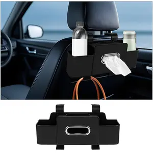 Car Armrest Snap-On Storage Organizer, Multifunctional Car Seat Back Box with Tissue Holder, Dual Cup Holders & Heavy-Duty Hooks for Daily Use