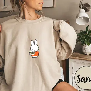 Miffy Holding a Daisy, Womens Miffy Tee Sweatshirt, Bunny No Graphic Sweat,Sweat, Tongue Dress