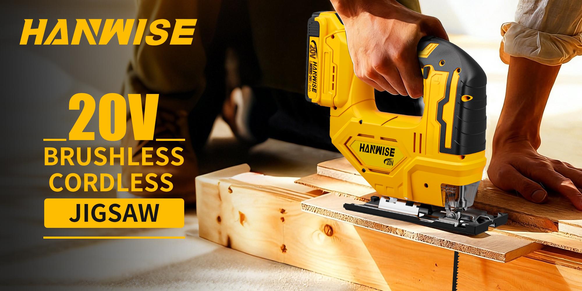 HANWISE wireless hinge saw, 3-speed track, 45 ° oblique cut, LED work light and safety button, tool free blade replacement, suitable for wood metal cutting for curved/straight/oblique/circular cutting, ergonomically designed