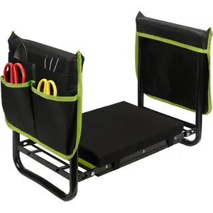 Garden Kneeler and Seat, Heavy Duty Gardening Stool with 1.8" Thick Detachable Kneeling Pad, Foldable Bench Chair with 2 Tool Pouches for  &   for Women, Men, Seniors (Green)