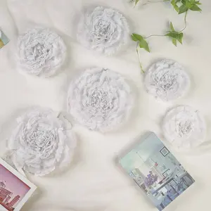 Set of 6 White Carnation 3D Paper Flowers Wall Decor 7",9",11"