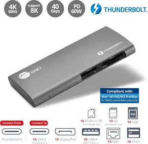 SIIG JU-DK0G11-S1 Thunderbolt 3 Docking Station – Dual 4K 60Hz / Single 8K, 60W PD Charging for Mac & Windows